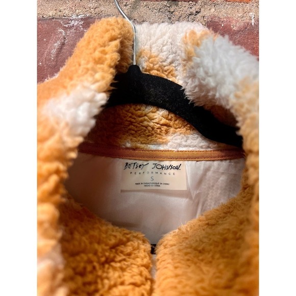 Betsey Johnson Cozy Teddy Fleece Cow print Jacket Tan Size S - Picture 6 of 7